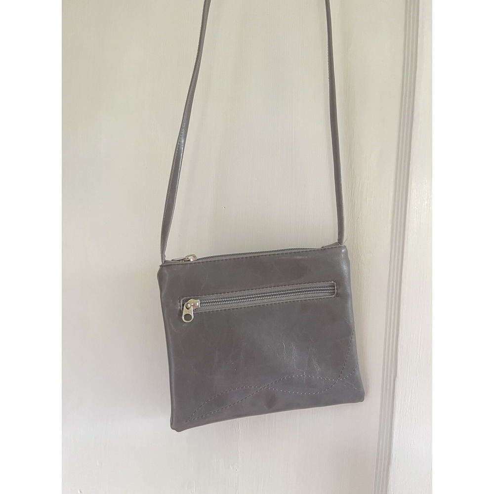 Crystalyn Kae Gray Vegan Leather Crossbody‎ Bag Floral Lining Minimalist Luxe - Picture 6 of 12